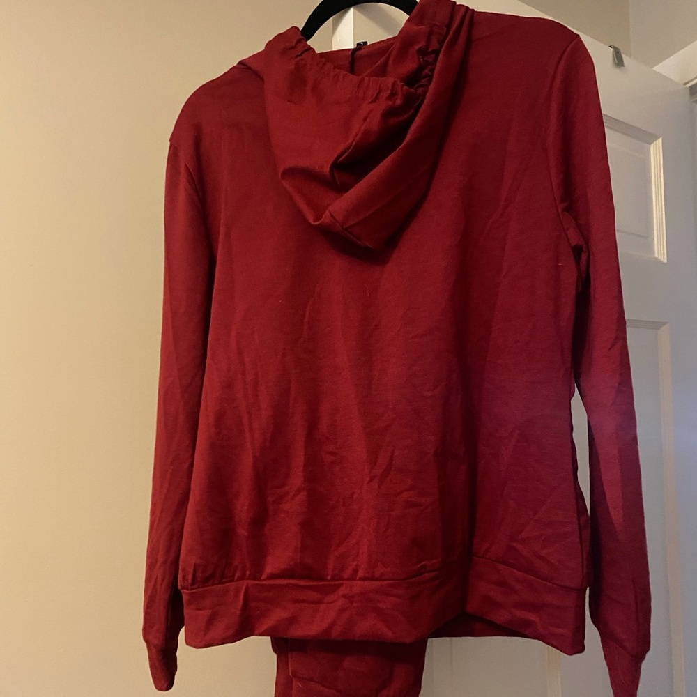 Red Distressed Hoodie with Drawstring - Picture 2 of 9